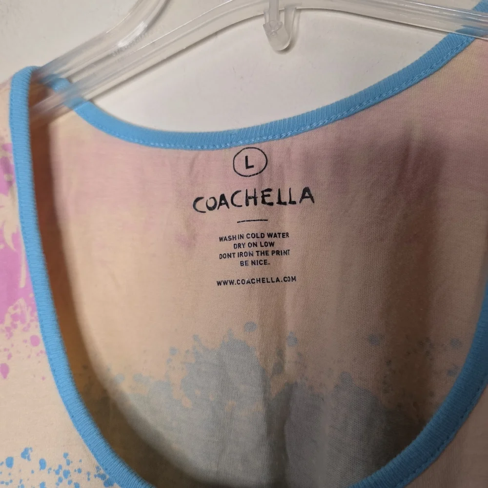 Coachella Pink/Blue/Cream  Palm Tree Graphic Tie Dye Tank Size Large